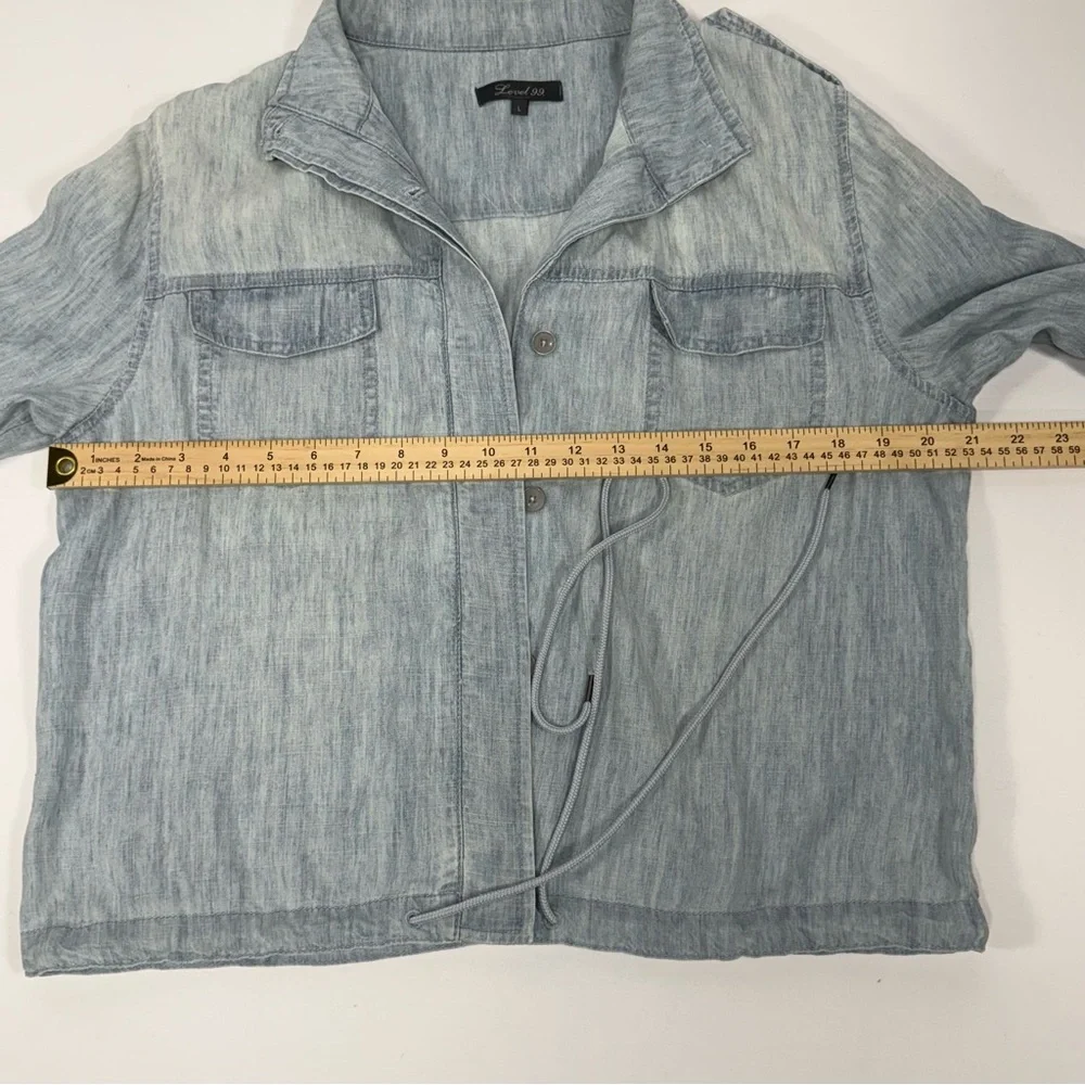 Linen Blend Level 99 Light Blue Chambray Utility Bomber Jacket Size L Large